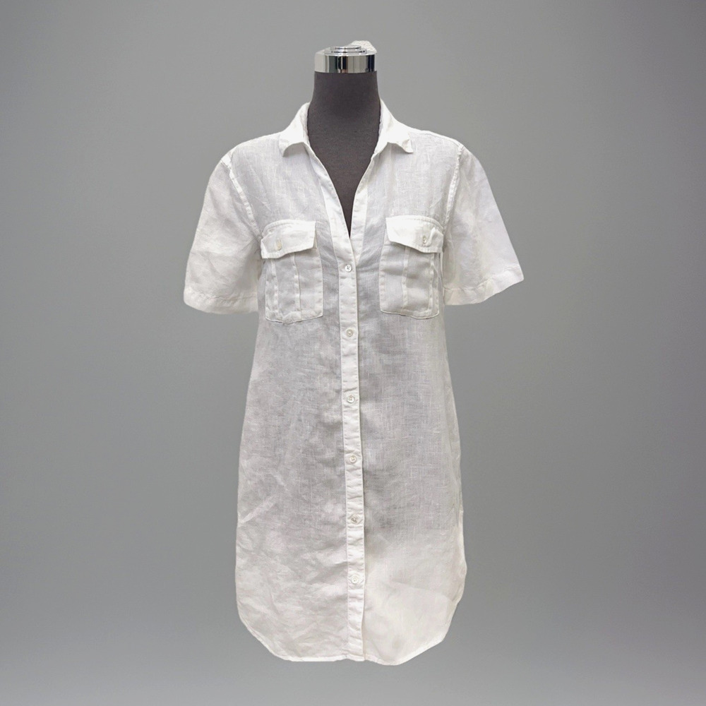 Standard James Perse Shirt Dress Women’s XS 0 White Linen Short Sleeve Button Up